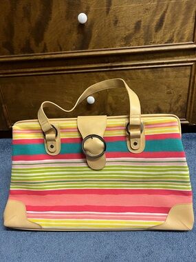 Bath & Body Works Multicolor Striped Tote with Yellow Trim